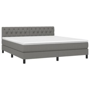 Κρεβάτι Boxspring με Στρώμα & LED Σκ.Γκρι 160x200 εκ Υφασμάτινο