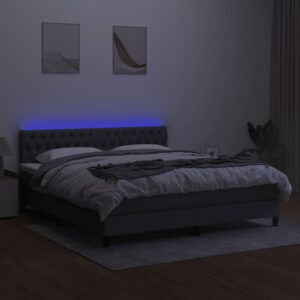 Κρεβάτι Boxspring με Στρώμα & LED Σκ.Γκρι 160x200 εκ Υφασμάτινο