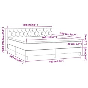 Κρεβάτι Boxspring με Στρώμα & LED Σκ.Γκρι 160x200 εκ Υφασμάτινο