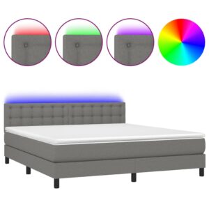 Κρεβάτι Boxspring με Στρώμα & LED Σκ.Γκρι 160x200 εκ Υφασμάτινο