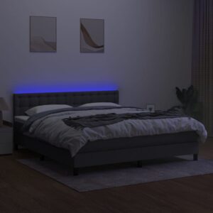 Κρεβάτι Boxspring με Στρώμα & LED Σκ.Γκρι 160x200 εκ Υφασμάτινο