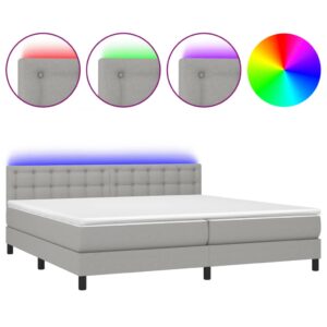 Κρεβάτι Boxspring με Στρώμα & LED Αν.Γκρι 200x200εκ. Υφασμάτινο