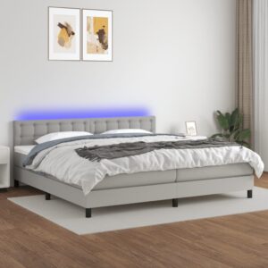 Κρεβάτι Boxspring με Στρώμα & LED Αν.Γκρι 200x200εκ. Υφασμάτινο