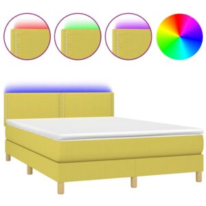 Κρεβάτι Boxspring με Στρώμα & LED Πράσινο 140x200 εκ Υφασμάτινο