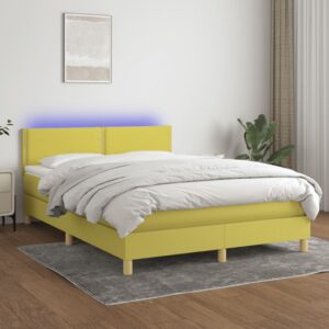 Κρεβάτι Boxspring με Στρώμα & LED Πράσινο 140x200 εκ Υφασμάτινο