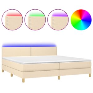 Κρεβάτι Boxspring με Στρώμα & LED Κρεμ 200x200 εκ. Υφασμάτινο