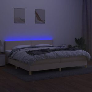 Κρεβάτι Boxspring με Στρώμα & LED Κρεμ 200x200 εκ. Υφασμάτινο