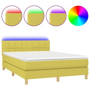 Κρεβάτι Boxspring με Στρώμα & LED Πράσινο 140x200 εκ Υφασμάτινο