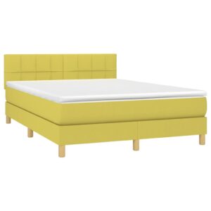 Κρεβάτι Boxspring με Στρώμα & LED Πράσινο 140x200 εκ Υφασμάτινο