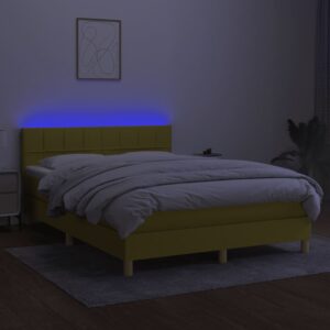 Κρεβάτι Boxspring με Στρώμα & LED Πράσινο 140x200 εκ Υφασμάτινο