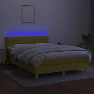 Κρεβάτι Boxspring με Στρώμα & LED Πράσινο 140x200 εκ Υφασμάτινο