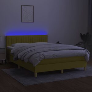 Κρεβάτι Boxspring με Στρώμα & LED Πράσινο 140x200 εκ Υφασμάτινο