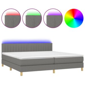 Κρεβάτι Boxspring με Στρώμα & LED Σκ.Γκρι 200x200εκ. Υφασμάτινο