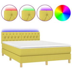 Κρεβάτι Boxspring με Στρώμα & LED Πράσινο 140x200 εκ Υφασμάτινο