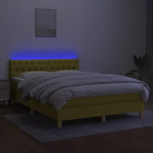 Κρεβάτι Boxspring με Στρώμα & LED Πράσινο 140x200 εκ Υφασμάτινο