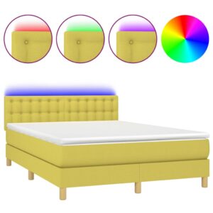 Κρεβάτι Boxspring με Στρώμα & LED Πράσινο 140x200 εκ Υφασμάτινο