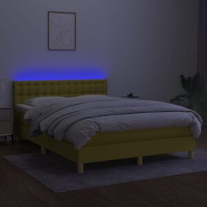 Κρεβάτι Boxspring με Στρώμα & LED Πράσινο 140x200 εκ Υφασμάτινο