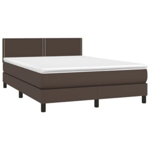 Κρεβάτι Boxspring με Στρώμα & LED Καφέ 140x200 εκ. Συνθ. Δέρμα