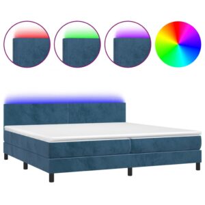 Κρεβάτι Boxspring με Στρώμα & LED Σκ. Μπλε 200x200εκ. Βελούδινο