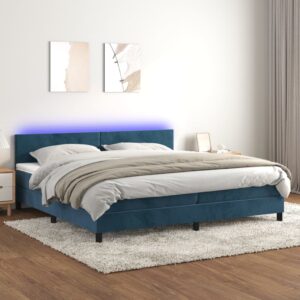 Κρεβάτι Boxspring με Στρώμα & LED Σκ. Μπλε 200x200εκ. Βελούδινο