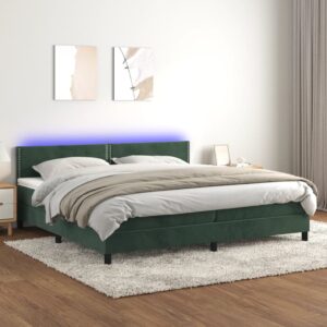 Κρεβάτι Boxspring με Στρώμα & LED Σκ. Πράσινο 200x200εκ Βελούδο