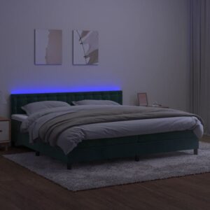 Κρεβάτι Boxspring με Στρώμα & LED Σκ. Πράσινο 200x200εκ Βελούδο