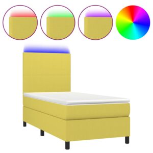 Κρεβάτι Boxspring με Στρώμα & LED Πράσινο 90x200 εκ. Υφασμάτινο