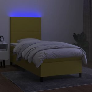 Κρεβάτι Boxspring με Στρώμα & LED Πράσινο 90x200 εκ. Υφασμάτινο