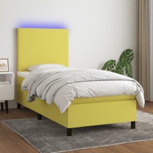 Κρεβάτι Boxspring με Στρώμα & LED Πράσινο 90x200 εκ. Υφασμάτινο