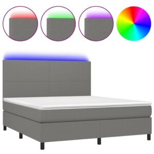 Κρεβάτι Boxspring με Στρώμα & LED Σκ.Γκρι 160x200 εκ Υφασμάτινο