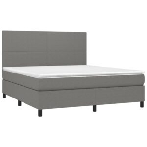 Κρεβάτι Boxspring με Στρώμα & LED Σκ.Γκρι 160x200 εκ Υφασμάτινο