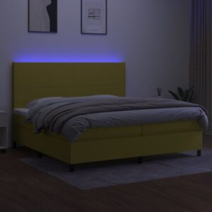 Κρεβάτι Boxspring με Στρώμα & LED Πράσινο 200x200 εκ Υφασμάτινο