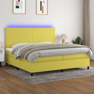 Κρεβάτι Boxspring με Στρώμα & LED Πράσινο 200x200 εκ Υφασμάτινο