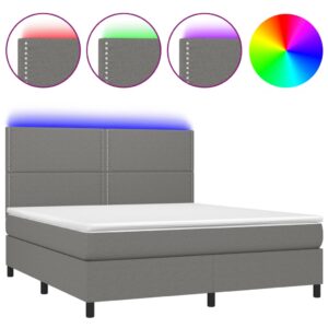 Κρεβάτι Boxspring με Στρώμα & LED Σκ.Γκρι 160x200 εκ Υφασμάτινο