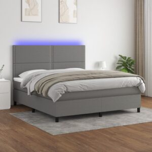 Κρεβάτι Boxspring με Στρώμα & LED Σκ.Γκρι 160x200 εκ Υφασμάτινο