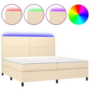 Κρεβάτι Boxspring με Στρώμα & LED Κρεμ 200x200 εκ. Υφασμάτινο