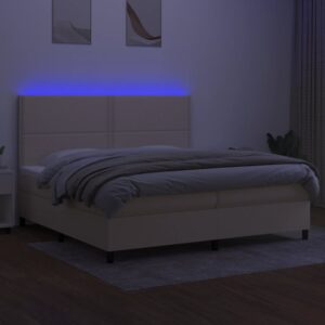 Κρεβάτι Boxspring με Στρώμα & LED Κρεμ 200x200 εκ. Υφασμάτινο