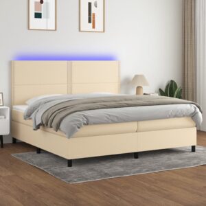 Κρεβάτι Boxspring με Στρώμα & LED Κρεμ 200x200 εκ. Υφασμάτινο