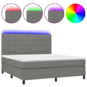 Κρεβάτι Boxspring με Στρώμα & LED Σκ.Γκρι 160x200 εκ Υφασμάτινο