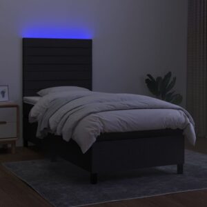 Κρεβάτι Boxspring με Στρώμα & LED Μαύρο 80x200 εκ. Υφασμάτινο