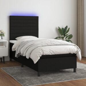 Κρεβάτι Boxspring με Στρώμα & LED Μαύρο 80x200 εκ. Υφασμάτινο