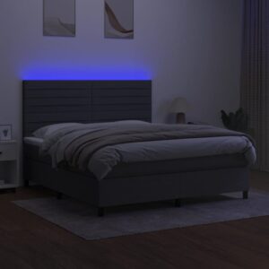 Κρεβάτι Boxspring με Στρώμα & LED Σκ.Γκρι 160x200 εκ Υφασμάτινο