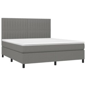 Κρεβάτι Boxspring με Στρώμα & LED Σκ.Γκρι 160x200 εκ Υφασμάτινο