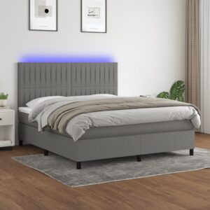 Κρεβάτι Boxspring με Στρώμα & LED Σκ.Γκρι 160x200 εκ Υφασμάτινο