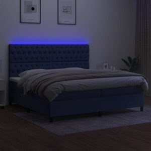 Κρεβάτι Boxspring με Στρώμα & LED Μπλε 200x200 εκ. Υφασμάτινο