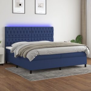 Κρεβάτι Boxspring με Στρώμα & LED Μπλε 200x200 εκ. Υφασμάτινο