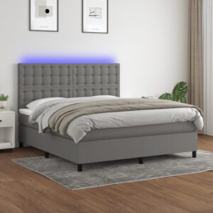 Κρεβάτι Boxspring με Στρώμα & LED Σκ.Γκρι 160x200 εκ Υφασμάτινο