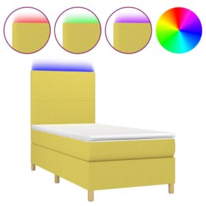 Κρεβάτι Boxspring με Στρώμα & LED Πράσινο 90x190 εκ. Υφασμάτινο