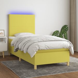 Κρεβάτι Boxspring με Στρώμα & LED Πράσινο 90x190 εκ. Υφασμάτινο