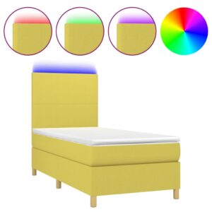 Κρεβάτι Boxspring με Στρώμα & LED Πράσινο 90x200 εκ. Υφασμάτινο